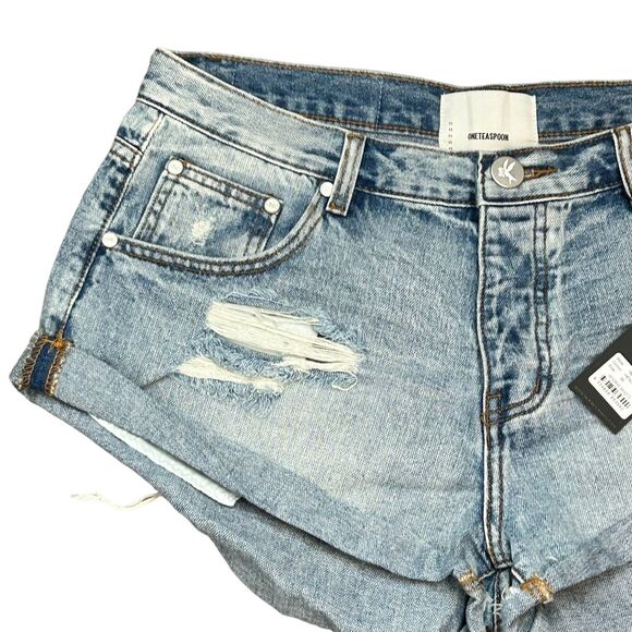 One Teaspoon Shorts Womens 30 Hendrix Bandits Button Fly Distressed Denim Jean - Picture 3 of 8